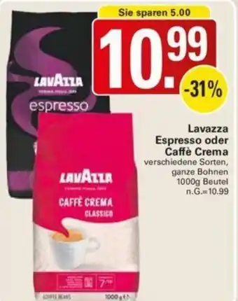 WEZ Lavazza Espresso oder Caffè Crema 1000g Beutel Angebot