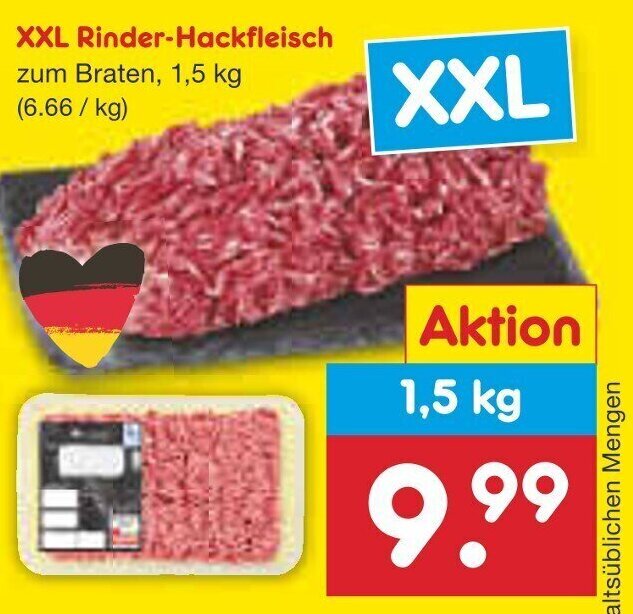 Netto Marken-Discount XXL Rinder-Hackfleisch zum Braten, 1,5 kg Angebot