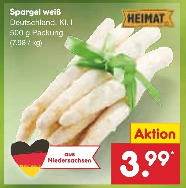 HEIMAT Spargel weiß 500 g Angebot bei Netto MarkenDiscount