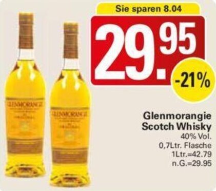 WEZ Glenmorangie Scotch Whisky 0,7Ltr. Flasche Angebot