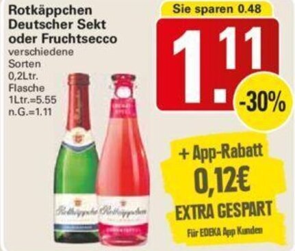WEZ Rotkäppchen Deutscher Sekt oder Fruchtsecco 0,2Ltr. Flasche Angebot