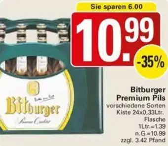 WEZ Bitburger Premium Pils Kiste 24x0,33Ltr. Flasche Angebot