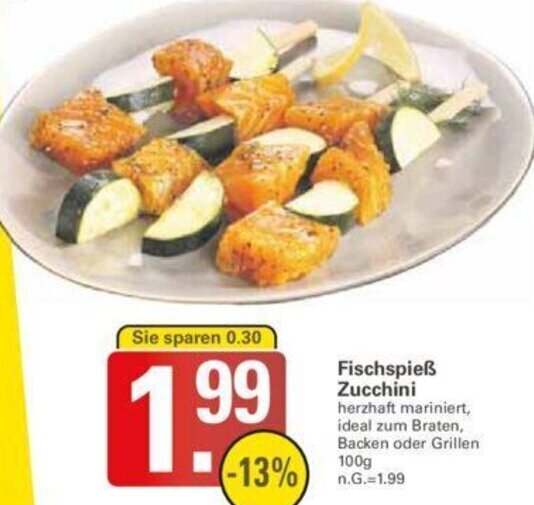 WEZ Fischspieß Zucchini 100 g Angebot