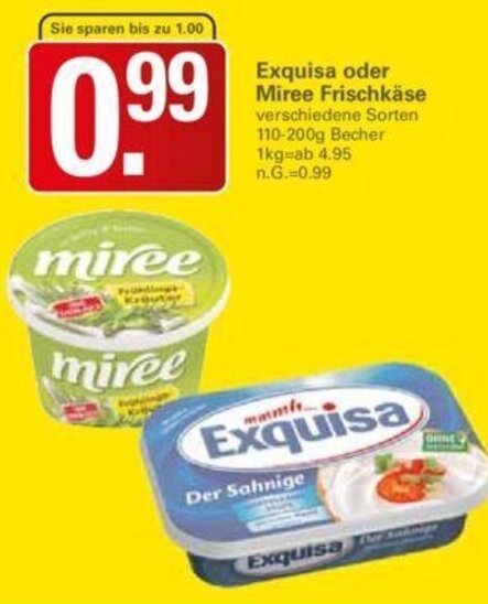 WEZ Exquisa oder Miree Frischkäse 110-200g Becher Angebot