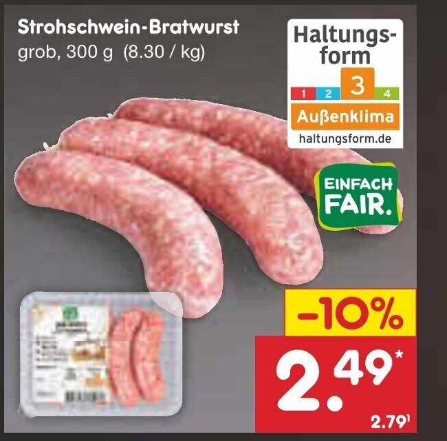 Netto Marken-Discount Strohschwein-Bratwurst grob, 300 g Angebot