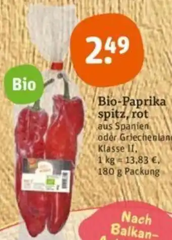 tegut Bio-Paprika spitz, rot 180 g Packung Angebot