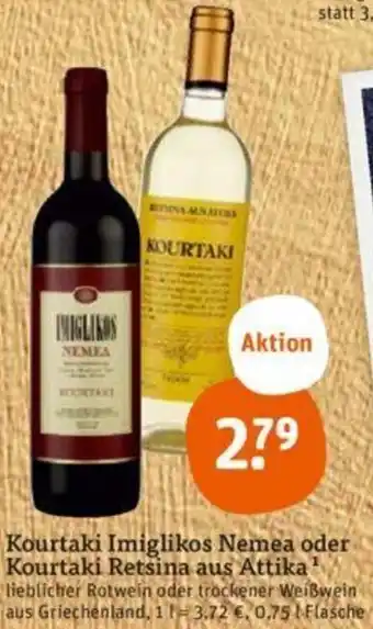 tegut Kourtaki Imiglikos Nemea oder Kourtaki Retsina aus Attika 0,75 L Flasche Angebot
