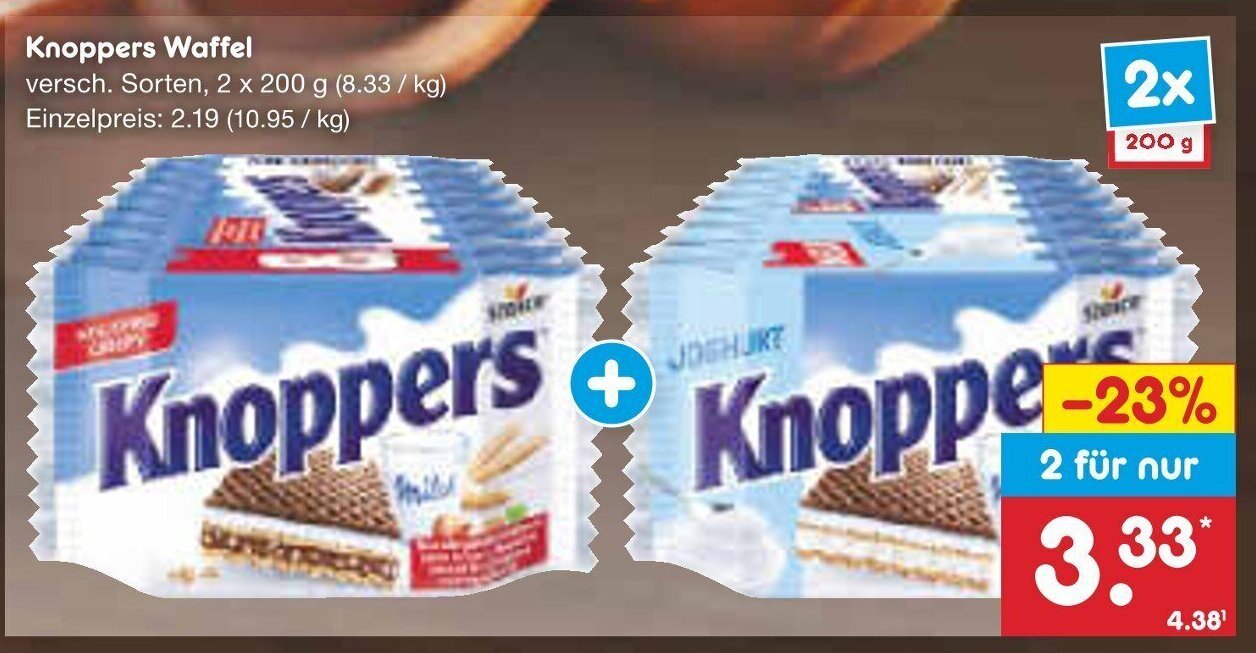 Netto Marken-Discount Storck Knoppers Waffel versch. Sorten, 2 x 200 g Angebot
