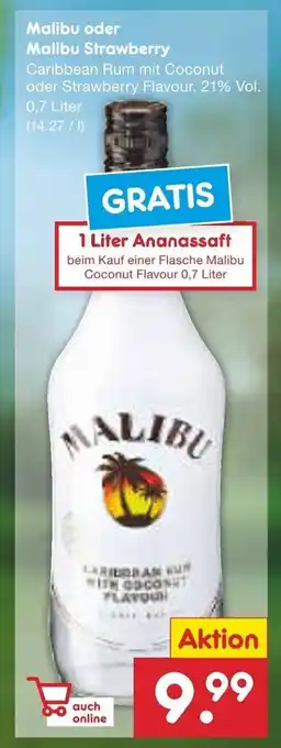 Netto Marken-Discount Malibu oder oder Malibu Strawberry 0,7 Liter Angebot