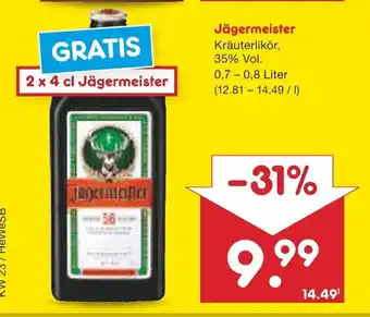 Netto Marken-Discount Jägermeister Kräuterlikör, 35% Vol. 700-800ml Angebot