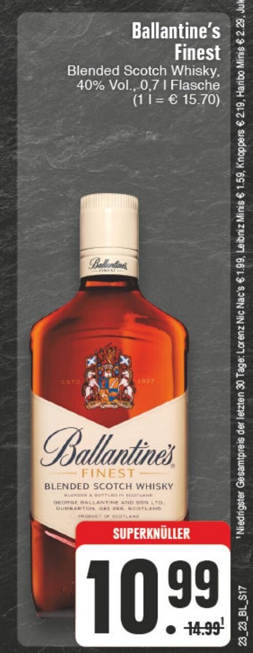 Edeka Wegner Ballantine's Finest Blended Scotch Whisky, 40% Vol., 0,7L Angebot