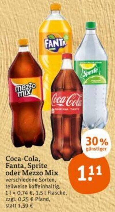 tegut Coca-Cola, Fanta, Sprite oder Mezzo Mix 1,5 L Flasche Angebot