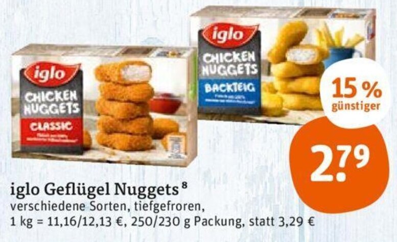 tegut iglo Geflügel Nuggets 250/230 g Packung Angebot