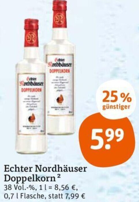 tegut Echter Nordhäuser Doppelkorn 0,7 L Flasche Angebot