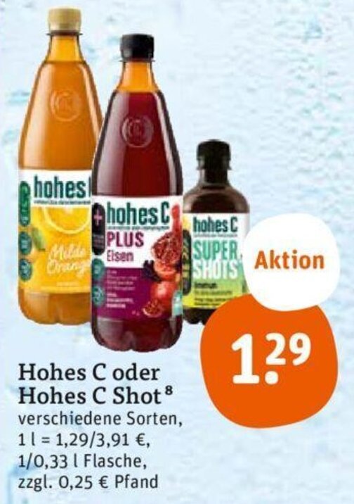 tegut Hohes C oder Hohes C Shot 1/0,33 L Flasche Angebot