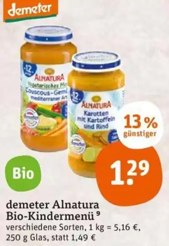 tegut demeter Alnatura Bio-Kindermenü 250 g Glas Angebot