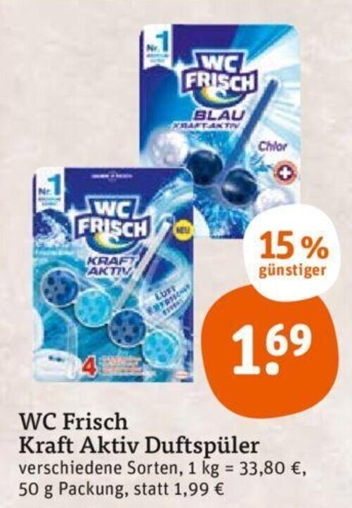 tegut WC Frisch Kraft Aktiv Duftspüler 50 g Packung Angebot
