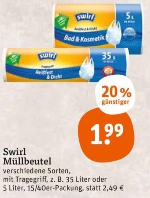 tegut Swirl Müllbeutel 15/40er-Packung Angebot