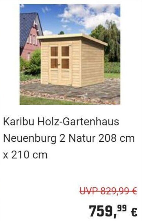 OBI Karibu Holz-Gartenhaus Neuenburg 2 Natur 208 cm x 210 cm Angebot