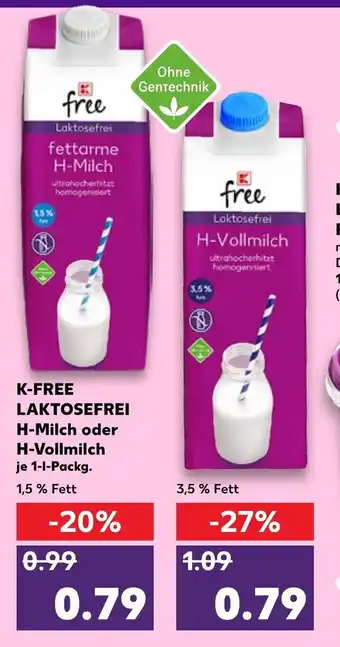 Kaufland K-Free Laktosefrei H-Milch oder H-Vollmilch 1L Angebot