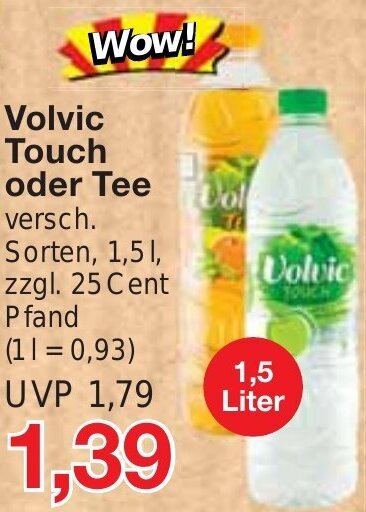 Jawoll Volvic Touch oder Tee 1,5 L Angebot