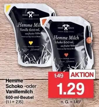 Famila Nord West Hemme Schoko -oder Vanillemilch 600-ml-Beutel Angebot