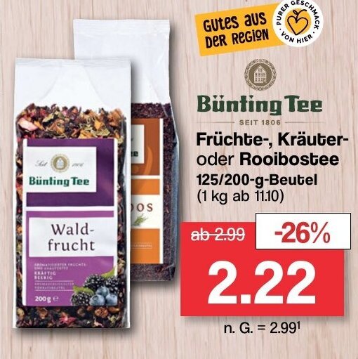 Famila Nord West Bünting Tee Früchte-, Kräuter-oder Rooibostee 125/200-g-Beutel Angebot