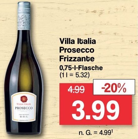 Famila Nord West Villa Italia Prosecco Frizzante 0,75 L Flasche Angebot