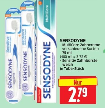 Edeka Herkules Sensodyne MultiCare Zahncreme 75ml oder Sensitiv Zahnbürste Weich Angebot