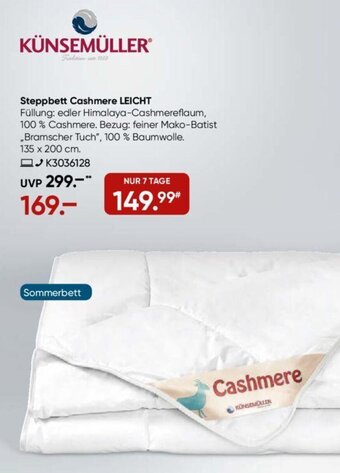 Galeria KÜNSEMÜLLER Steppbett Cashmere LEICHT Angebot