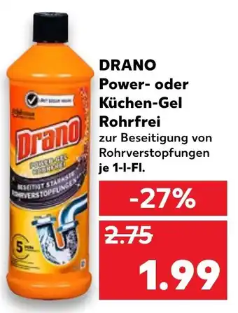 Kaufland Drano Power oder Küchen Gel Rohrfrei 1L Angebot