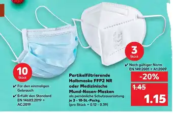 Kaufland Partikelfiltrierende Halbmaske FFP2 NR oder Medizinische Mund Nasen Masken Angebot