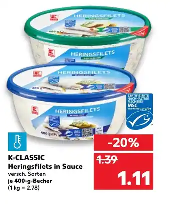 Kaufland K-Classic Heringsfilets in Sauce 400g Becher Angebot