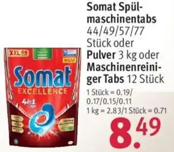 Rossmann Somat Spülmaschinentabs 44/49/57/77 Stück oder Pulver 3 kg oder Maschinenreiniger Tabs Angebot