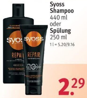 Rossmann Syoss Shampoo 440 ml oder Spülung 250 ml Angebot