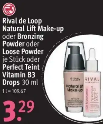 Rossmann Rival de Loop Natural Lift Make-up oder Bronzing Powder oder Loose Powder je Stück oder Perfect Teint Vitamin B3 Drops 30 ml Angebot