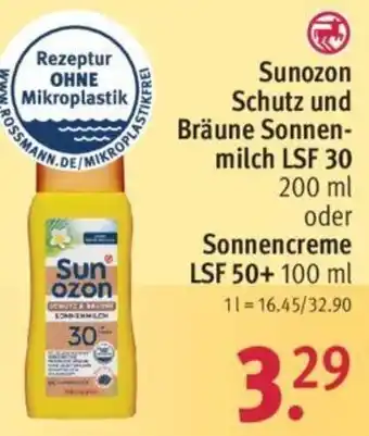 Rossmann Sunozon Schutz und Bräune Sonnenmilch LSF 30 200 ml oder Sonnencreme LSF 50+ 100 ml Angebot