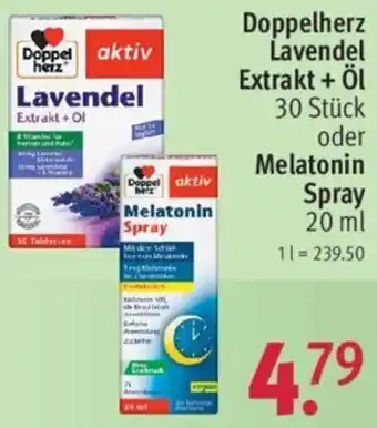 Rossmann Doppelherz Lavendel Extrakt + Öl 30 Stück oder Melatonin Spray 20 ml Angebot