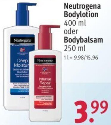 Rossmann Neutrogena Bodylotion 400 ml oder Bodybalsam 250 ml Angebot