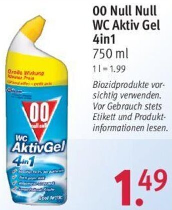 Rossmann 00 Null Null WC Aktiv Gel 4in1 750 ml Angebot