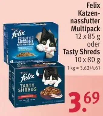 Rossmann Felix Katzennassfutter Multipack 12 x 85 g oder Tasty Shreds 10 x 80 g Angebot