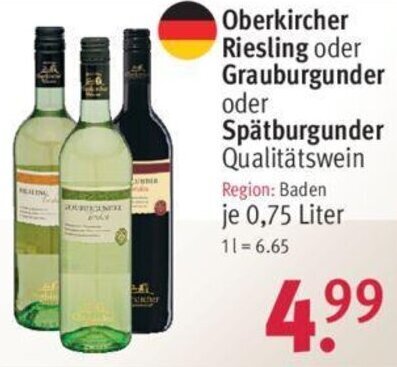 Rossmann Oberkircher Riesling oder Grauburgunder oder Spätburgunder 0,75 Liter Angebot