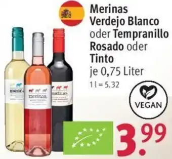 Rossmann Merinas Verdejo Blanco oder Tempranillo Rosado oder Tinto 0,75 Liter Angebot