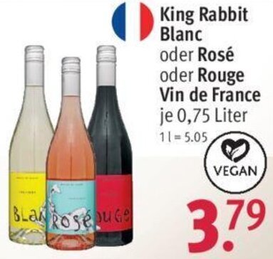 Rossmann King Rabbit Blanc oder Rosé oder Rouge Vin de France 0,75 Liter Angebot