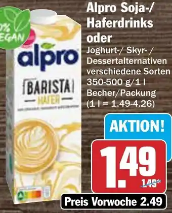 AEZ Alpro Soja-/ Haferdrinks 350-500 g/1 L Becher/Packung Angebot