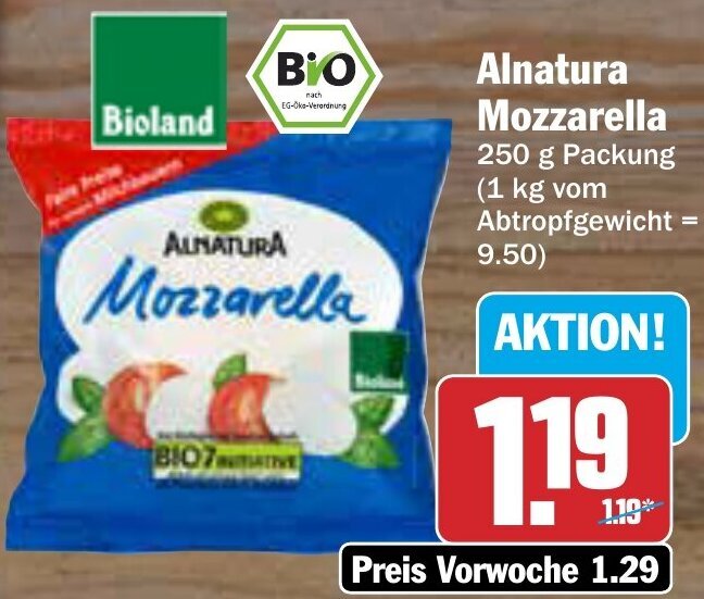 AEZ Alnatura Mozzarella 250 g Packung Angebot