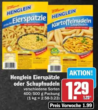 AEZ Henglein Eierspätzle oder Schupfnudeln 400/500 g Packung Angebot