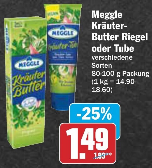AEZ Meggle Kräuter-Butter Riegel oder Tube 80-100 g Packung Angebot