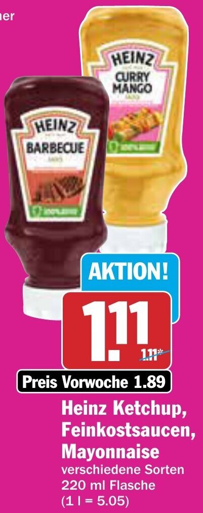 AEZ Heinz Ketchup, Feinkostsaucen, Mayonnaise 220 ml Flasche Angebot