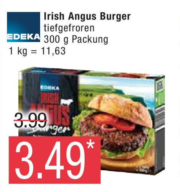 EDEKA Irish Angus Burger tiefgefroren 300 g Packung 1 kg = 11,63
